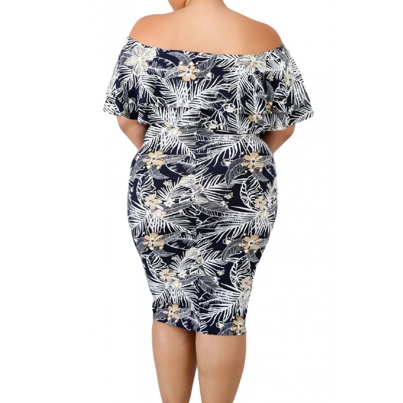 Blommönster off-shoulder midimekko med volang (plus storlek) – kuva 2