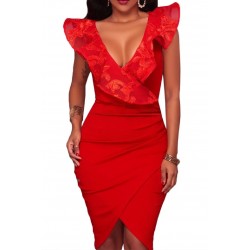 Red v-wrap ruffle dress [LAST CHANCE]