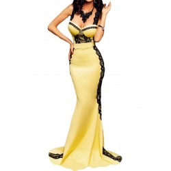 Yellow and black lace-ornamented long party dress [LAST CHANCE]