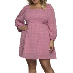 Vaaleanpunainen pitkähihainen mekko (plus size) [LÖYTÖ]