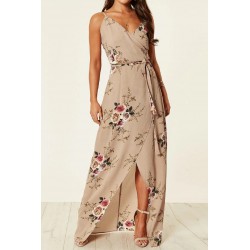 Apricot floral pattern wrap-look v-maxikko