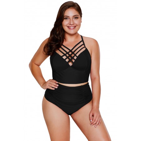 Svart lattittister-ed hög midja bikini