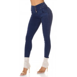 Blå dekorativa jeggings med hög midja