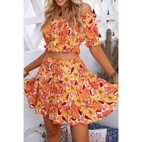 Orange blommig mönstrad kjol set