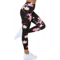 Mustat pinkki/valkoiset kukkakuvioiset leggingsit