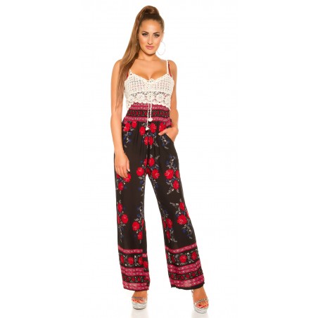 Svart ros mönster jumpsuit med virkning