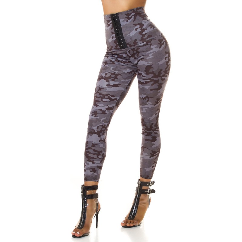 Kamouflage leggings med hög midja med krokar
