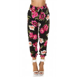 Black floral patterned summer pants
