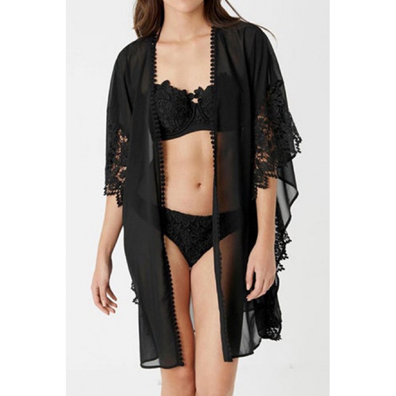 Musta mesh kimono koristekirjailuilla – kuva 3