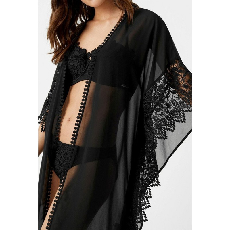 Musta mesh kimono koristekirjailuilla – kuva 4