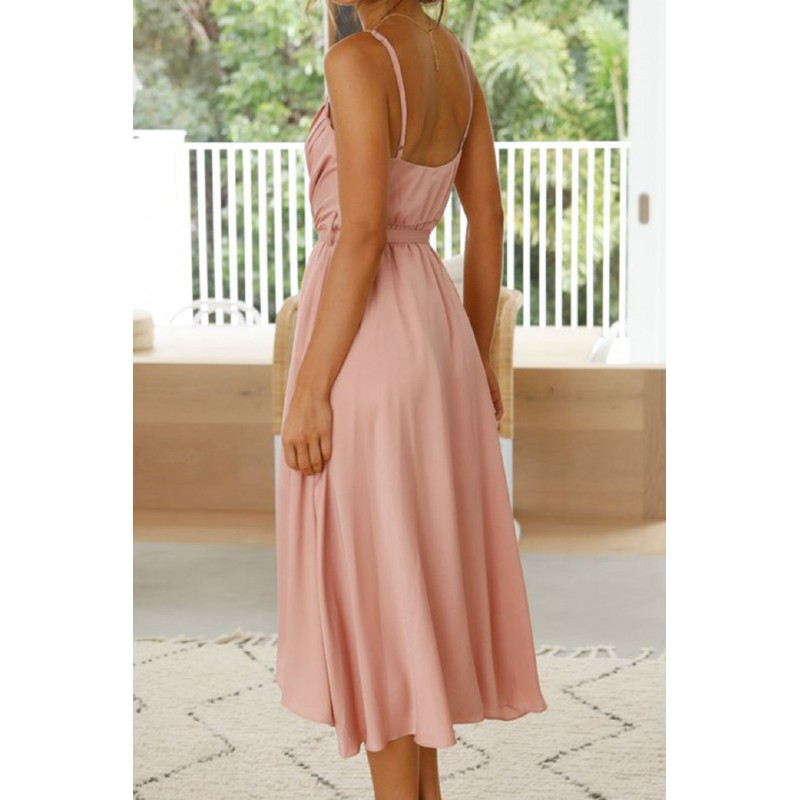 Vaaleanpunainen wrap-look high low v-mekko – kuva 2