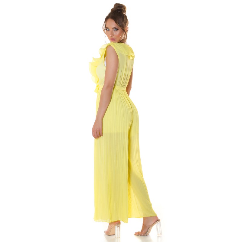 Keltainen v-röyhelöjumpsuit vyöllä – kuva 2
