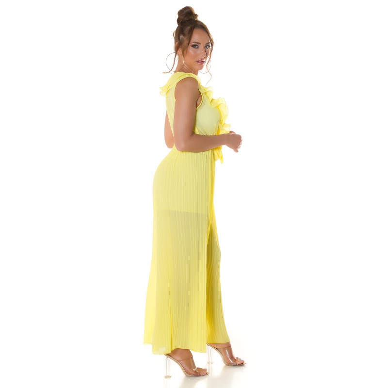 Keltainen v-röyhelöjumpsuit vyöllä – kuva 3