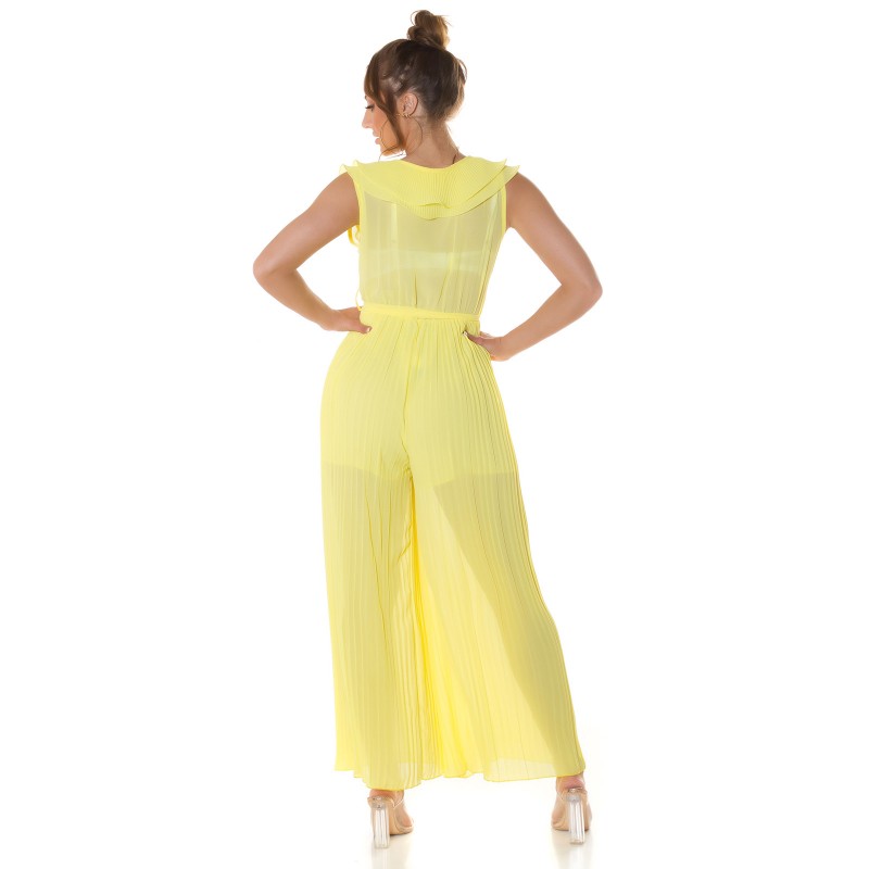 Keltainen v-röyhelöjumpsuit vyöllä – kuva 4