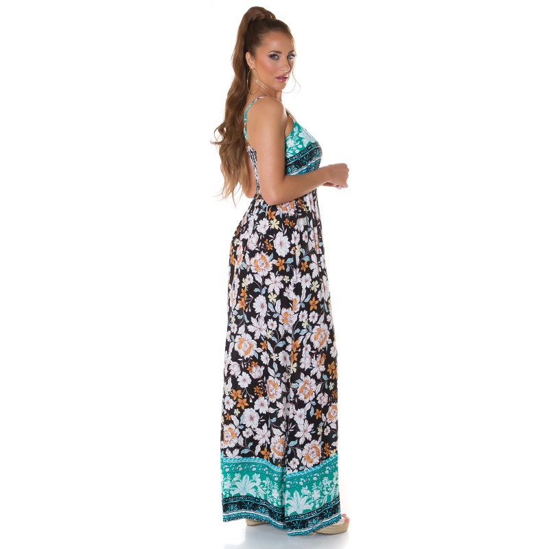 Svart blommig mönstrad boho maxi klänning – kuva 3