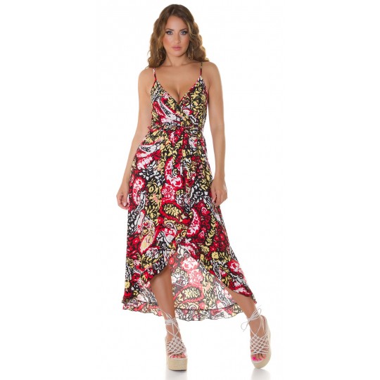 Black patterned high low v...