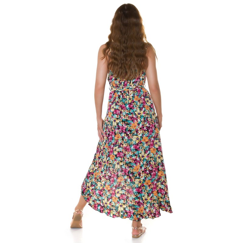 Musta kukkakuviollinen high low v-kesämekko – kuva 2