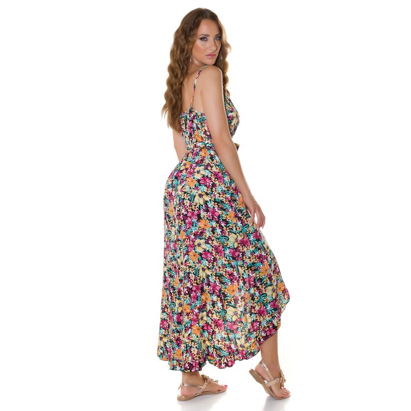 Musta kukkakuviollinen high low v-kesämekko – kuva 3
