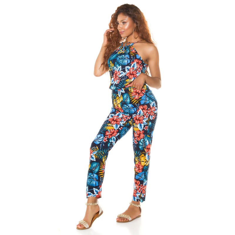Sininen kukka- ja lehtikuvioinen jumpsuit – kuva 2