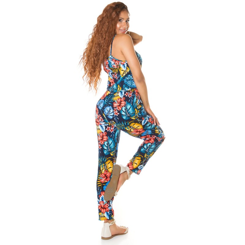 Sininen kukka- ja lehtikuvioinen jumpsuit – kuva 3