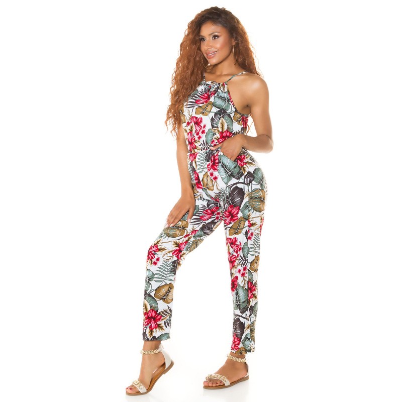 Valkoinen kukka- ja lehtikuvioinen jumpsuit – kuva 2