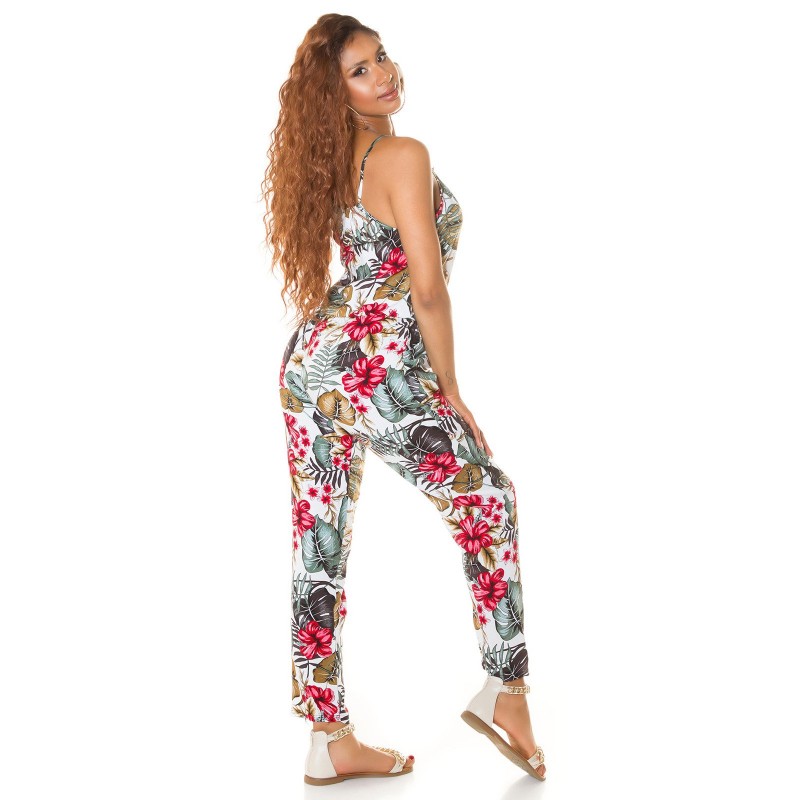 Valkoinen kukka- ja lehtikuvioinen jumpsuit – kuva 3