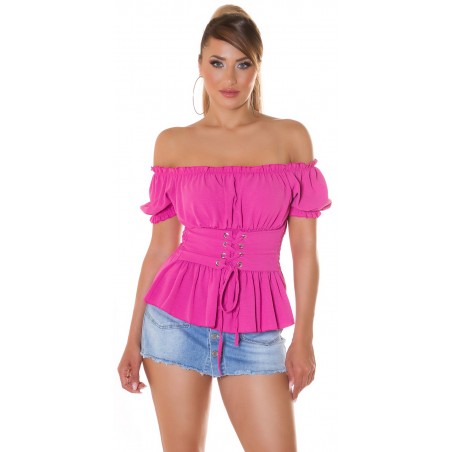 Koucla kortärmad latinsk skjorta med fuchsia