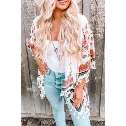 Printtikuvioinen kimono hapsuilla