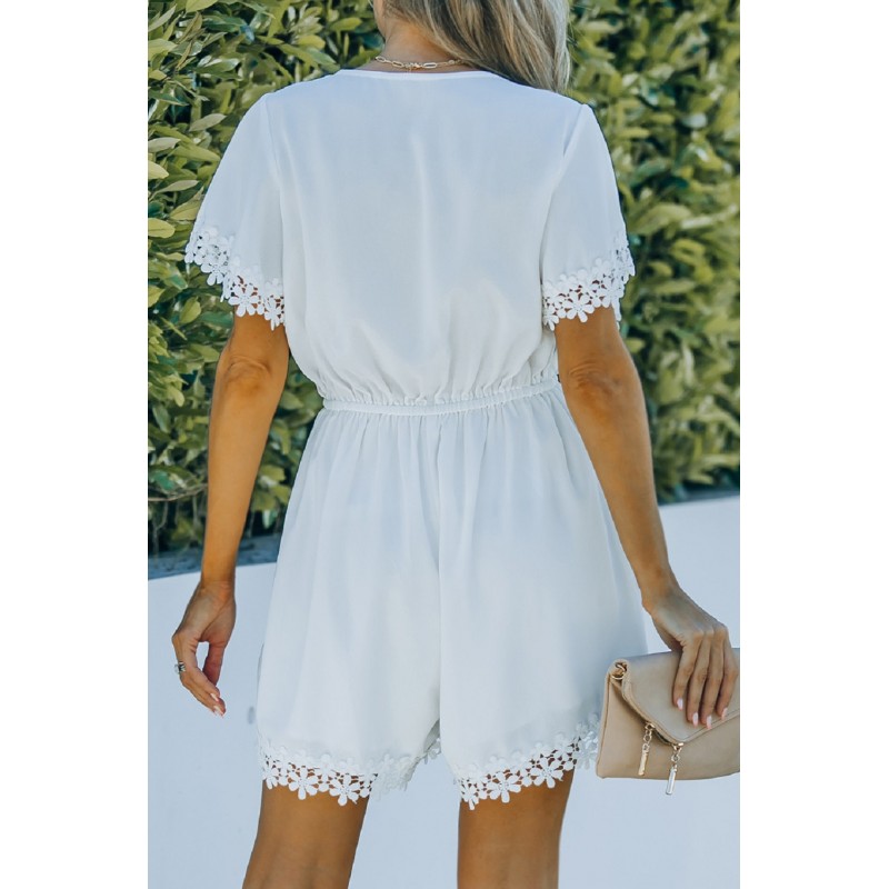 Vitblommig spets broderad v-playsuit – kuva 2