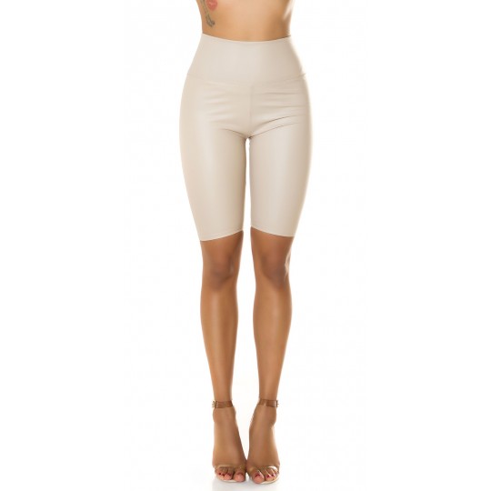 Beige high-waisted faux...