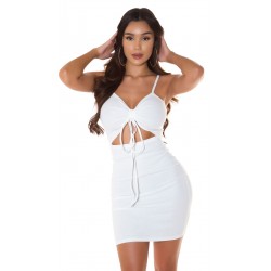 White cut-out rib dress with crease
