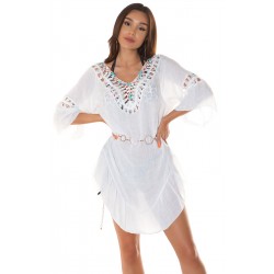 White boho beach tunic with colors