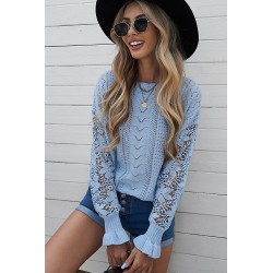 Light blue sweater with crocheted sleeves