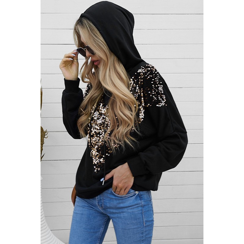 Svart hoodie med v-paljetter – kuva 2