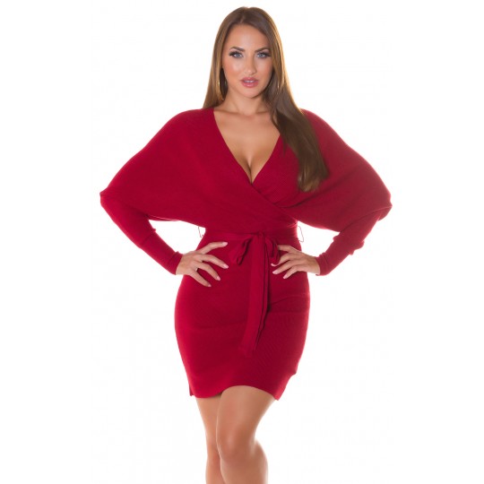 Red wrap-look v-knit dress...