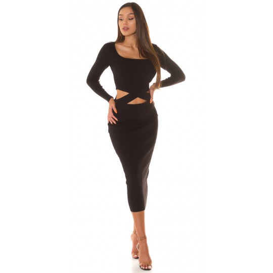 Black knit skirt set with...