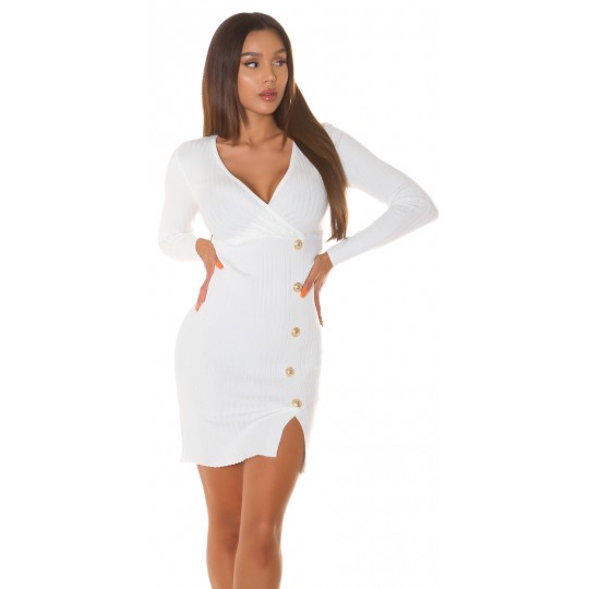 White v-ribbed knit dress...