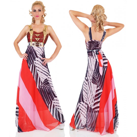 Red patterned maxi dress...