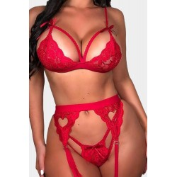 Heart red lace garter vest set