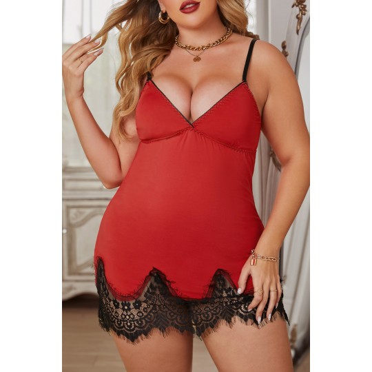 Red lace hem babydoll (plus...