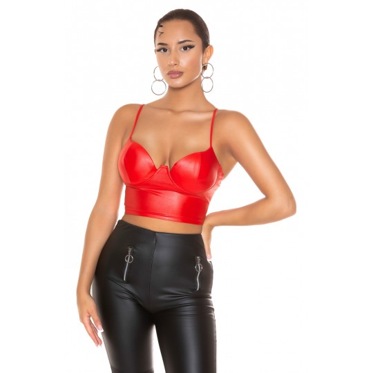 Red faux leather short...