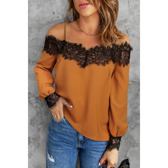 Okra lace decorated blouse...