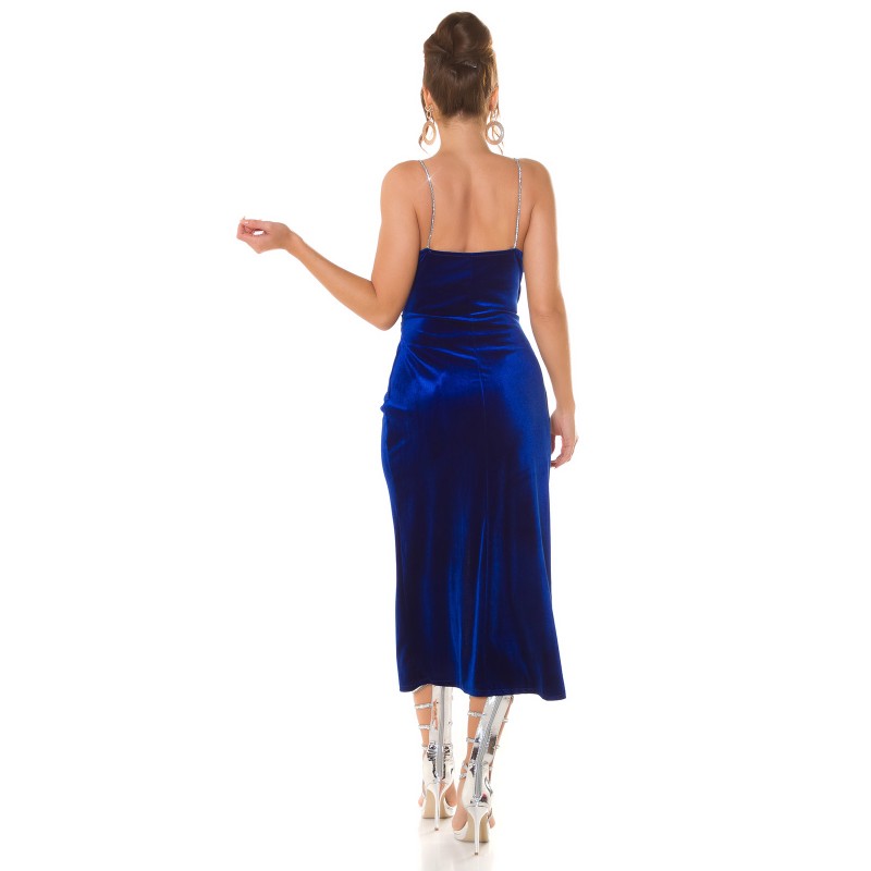 Sininen samettilook wrap-look v-mekko ketjuolkaimilla – kuva 3