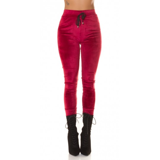 Burgundy velvet look joggers