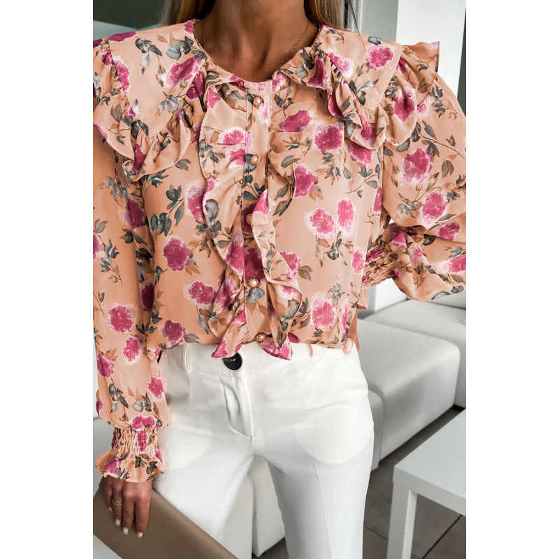 Persikablus med blommönster med volanger och pärlor – kuva 3