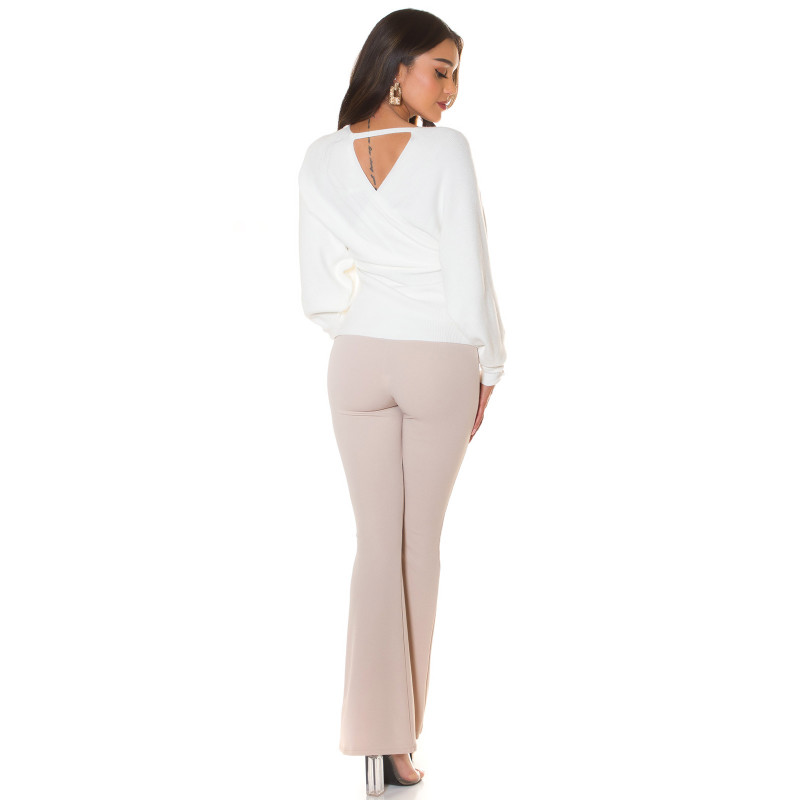 Vit dekorativ fladdermusärm Wrap Look V-stickad – kuva 3