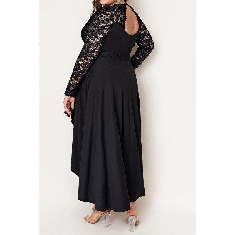 Musta pitsihihainen high low -juhlamekko (plus size) – kuva 2