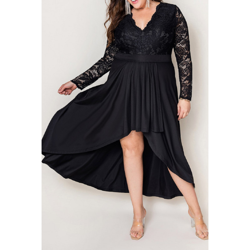 Musta pitsihihainen high low -juhlamekko (plus size) – kuva 3