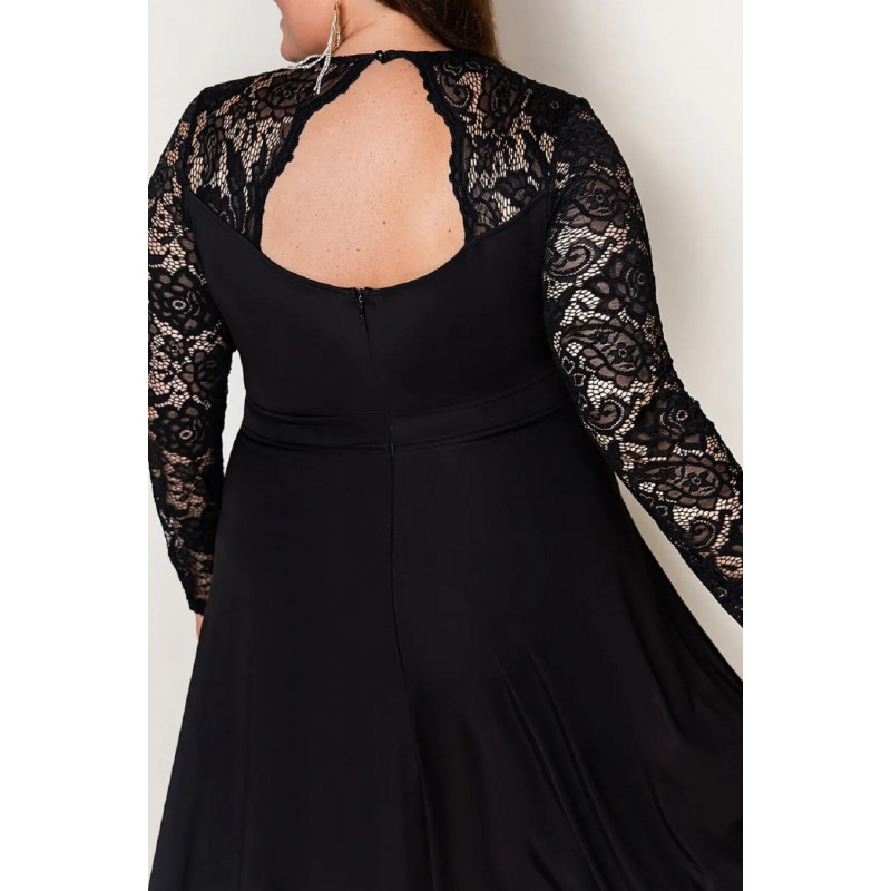 Musta pitsihihainen high low -juhlamekko (plus size) – kuva 4