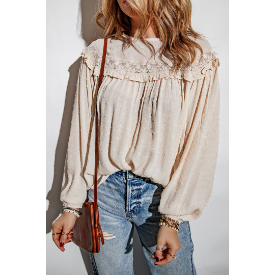 Beige dekorativ blus med...